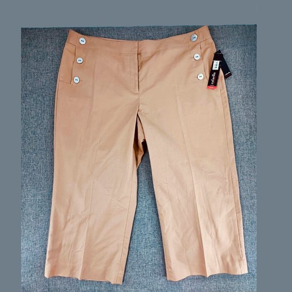 Rafaella Woman Cropped Pants‎ Modern Fit British Khaki Tan Stretch Plus 20W New - Picture 1 of 13